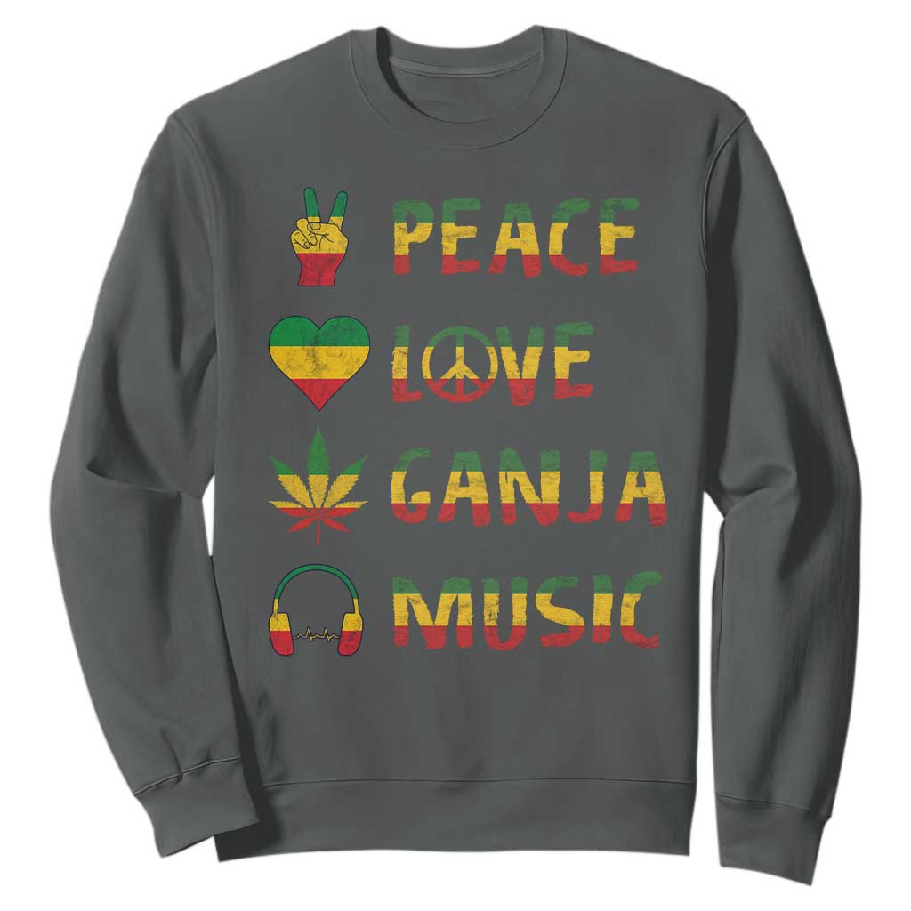 Rasta Weed Sweatshirt Peace Love Ganja Marijuana Cannabis Reggae Music TS10 Dark Heather Print Your Wear