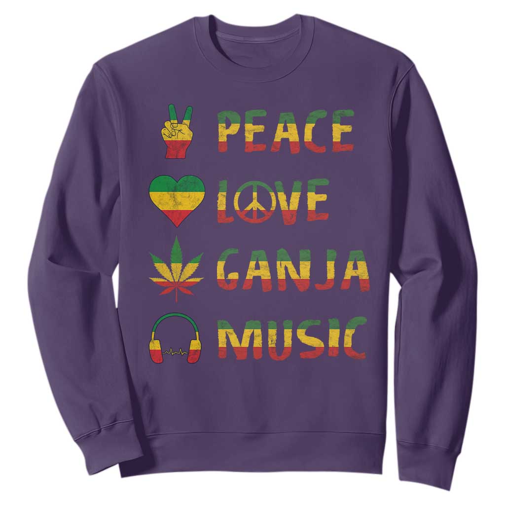 Rasta Weed Sweatshirt Peace Love Ganja Marijuana Cannabis Reggae Music TS10 Purple Print Your Wear