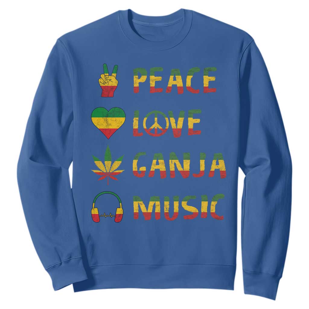 Rasta Weed Sweatshirt Peace Love Ganja Marijuana Cannabis Reggae Music TS10 Royal Blue Print Your Wear