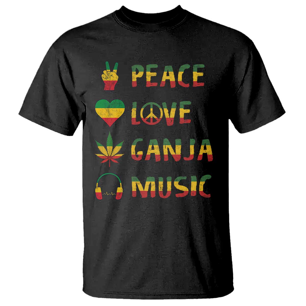 Rasta Weed T Shirt Peace Love Ganja Marijuana Cannabis Reggae Music TS10 Black Print Your Wear