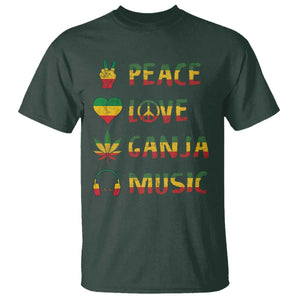 Rasta Weed T Shirt Peace Love Ganja Marijuana Cannabis Reggae Music TS10 Dark Forest Green Print Your Wear