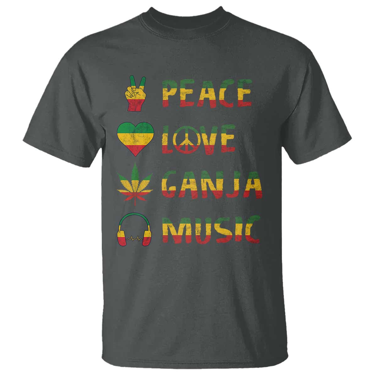 Rasta Weed T Shirt Peace Love Ganja Marijuana Cannabis Reggae Music TS10 Dark Heather Print Your Wear
