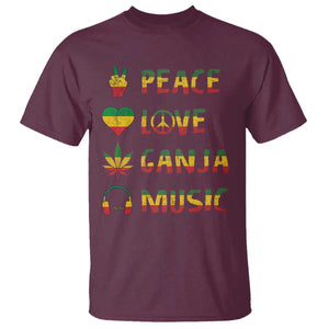 Rasta Weed T Shirt Peace Love Ganja Marijuana Cannabis Reggae Music TS10 Maroon Print Your Wear
