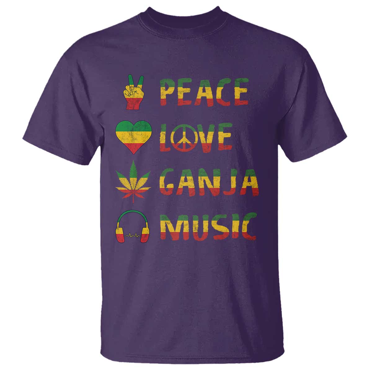 Rasta Weed T Shirt Peace Love Ganja Marijuana Cannabis Reggae Music TS10 Purple Print Your Wear
