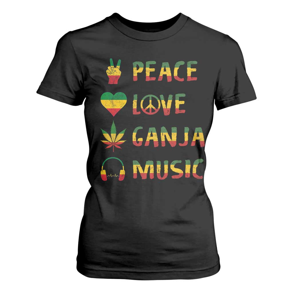 Rasta Weed T Shirt For Women Peace Love Ganja Marijuana Cannabis Reggae Music TS10 Black Print Your Wear