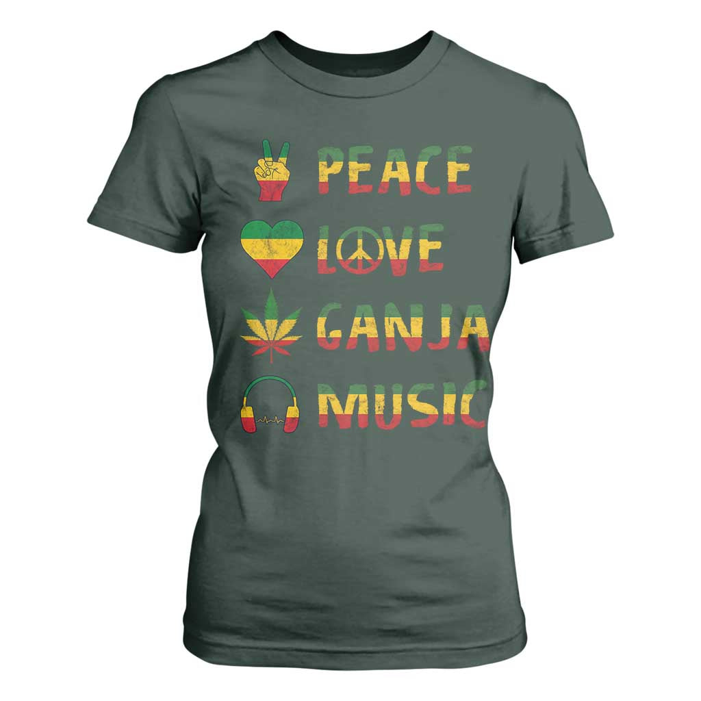Rasta Weed T Shirt For Women Peace Love Ganja Marijuana Cannabis Reggae Music TS10 Dark Forest Green Print Your Wear