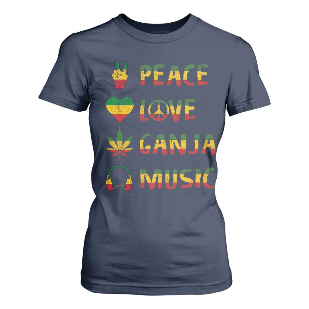 Rasta Weed T Shirt For Women Peace Love Ganja Marijuana Cannabis Reggae Music TS10 Navy Print Your Wear