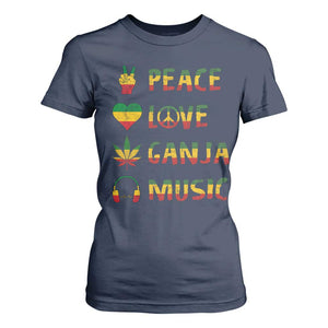 Rasta Weed T Shirt For Women Peace Love Ganja Marijuana Cannabis Reggae Music TS10 Navy Print Your Wear
