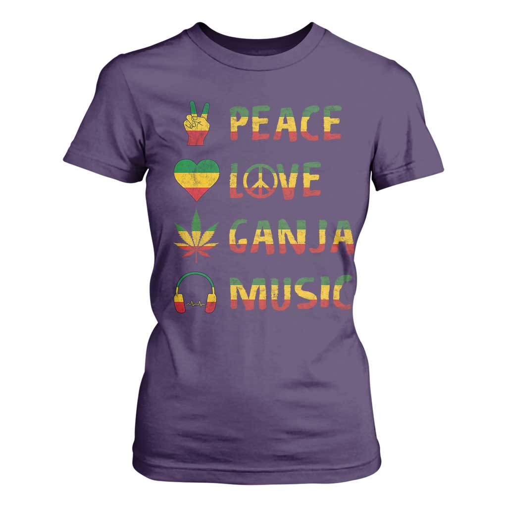 Rasta Weed T Shirt For Women Peace Love Ganja Marijuana Cannabis Reggae Music TS10 Purple Print Your Wear
