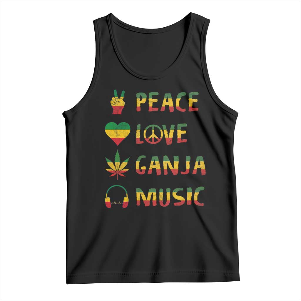 Rasta Weed Tank Top Peace Love Ganja Marijuana Cannabis Reggae Music TS10 Black Print Your Wear