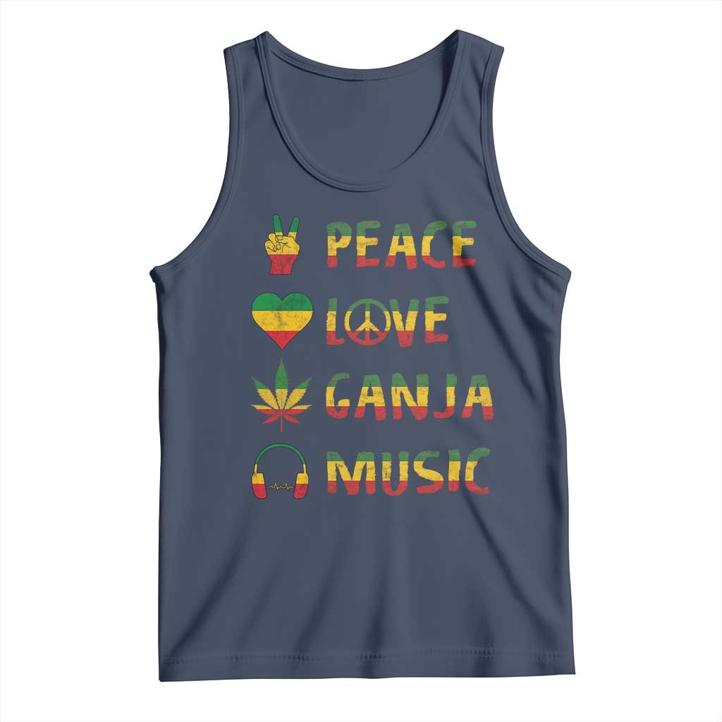 Rasta Weed Tank Top Peace Love Ganja Marijuana Cannabis Reggae Music TS10 Navy Print Your Wear