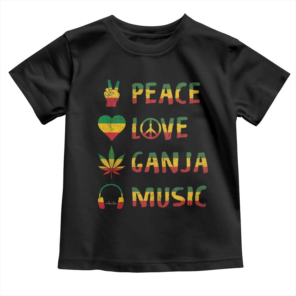 Rasta Weed Toddler T Shirt Peace Love Ganja Marijuana Cannabis Reggae Music TS10 Black Print Your Wear