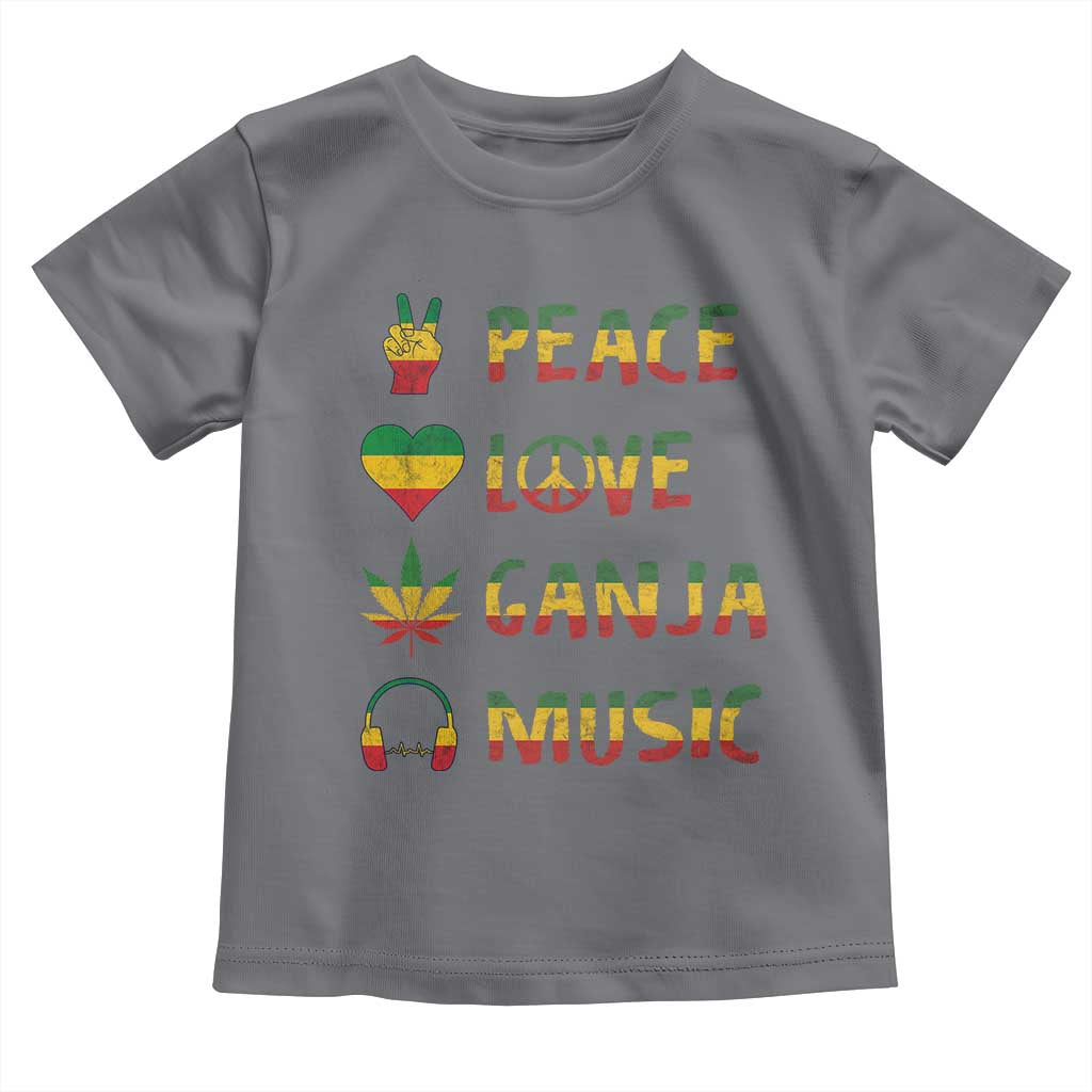 Rasta Weed Toddler T Shirt Peace Love Ganja Marijuana Cannabis Reggae Music TS10 Charcoal Print Your Wear