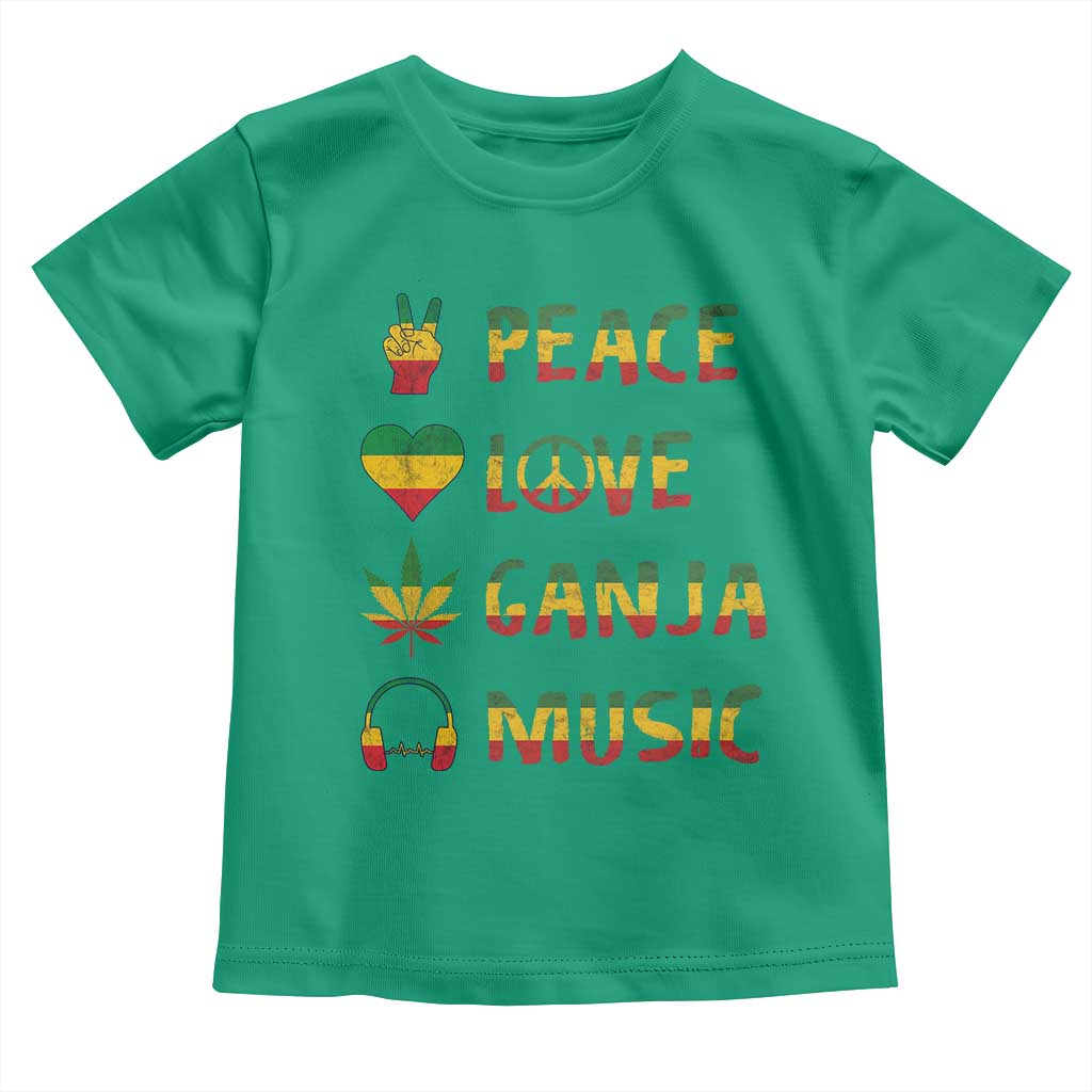 Rasta Weed Toddler T Shirt Peace Love Ganja Marijuana Cannabis Reggae Music TS10 Irish Green Print Your Wear