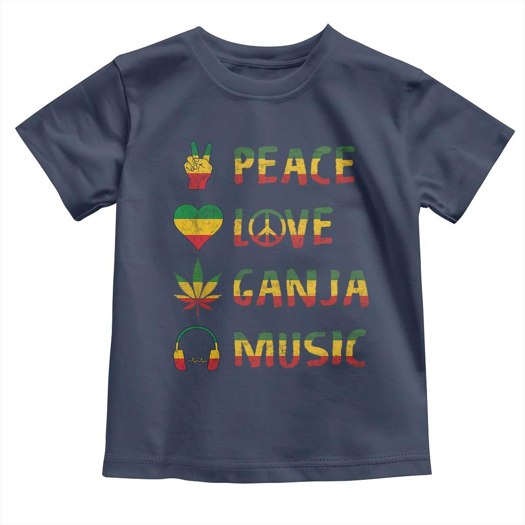Rasta Weed Toddler T Shirt Peace Love Ganja Marijuana Cannabis Reggae Music TS10 Navy Print Your Wear