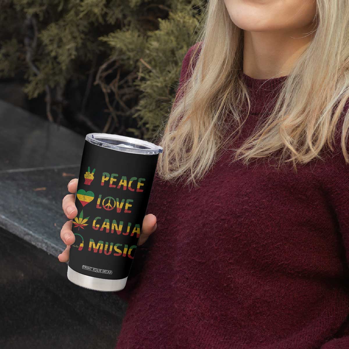 Rasta Weed Tumbler Cup Peace Love Ganja Marijuana Cannabis Reggae Music TS10 Print Your Wear