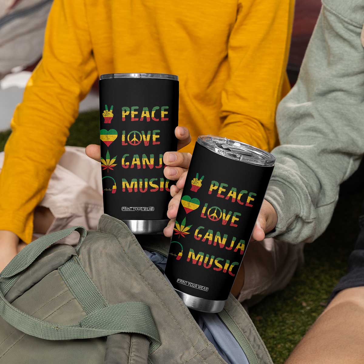 Rasta Weed Tumbler Cup Peace Love Ganja Marijuana Cannabis Reggae Music TS10 Print Your Wear