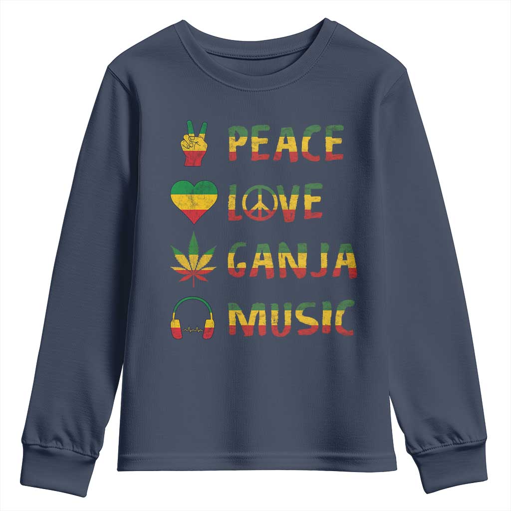Rasta Weed Youth Sweatshirt Peace Love Ganja Marijuana Cannabis Reggae Music TS10 Navy Print Your Wear