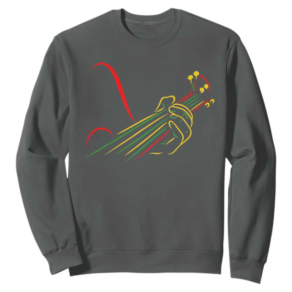 Reggae Guitar Sweatshirt Rasta Music Gift for Guitar Lovers TS10 Dark Heather Print Your Wear