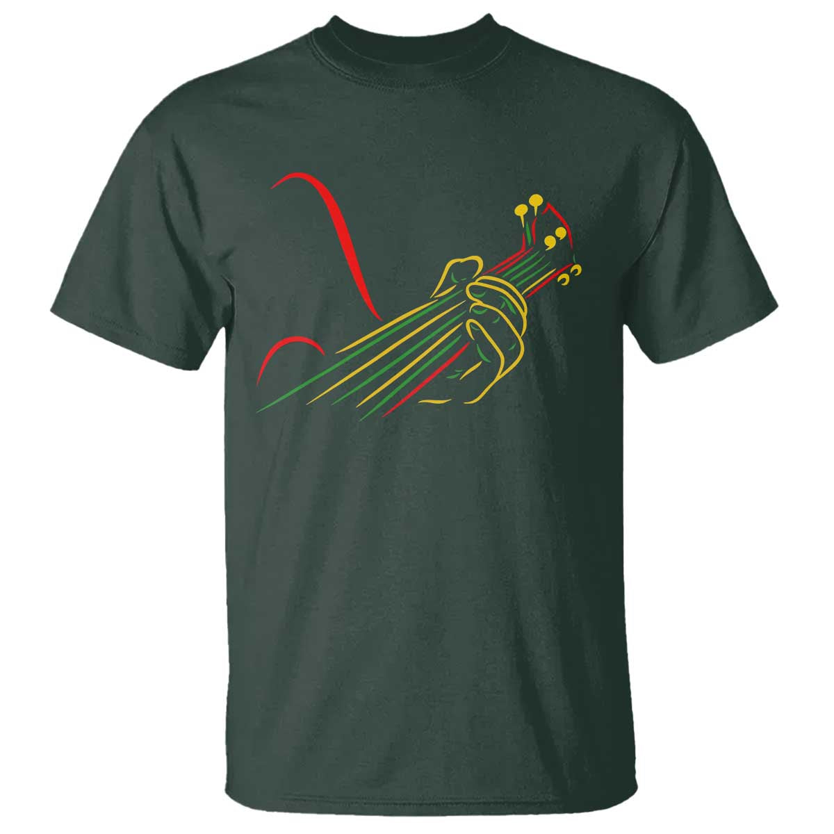 Reggae Guitar T Shirt Rasta Music Gift for Guitar Lovers TS10 Dark Forest Green Print Your Wear