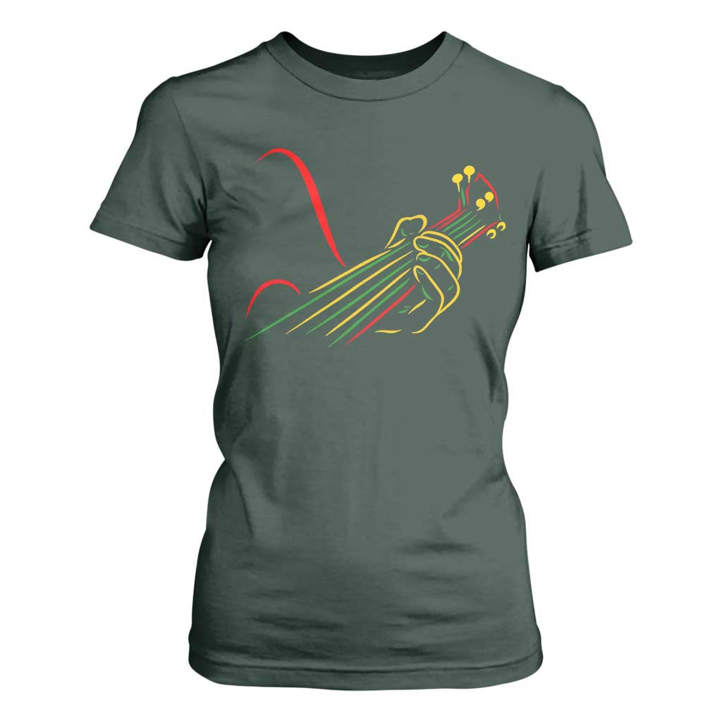 Reggae Guitar T Shirt For Women Rasta Music Gift for Guitar Lovers TS10 Dark Forest Green Print Your Wear