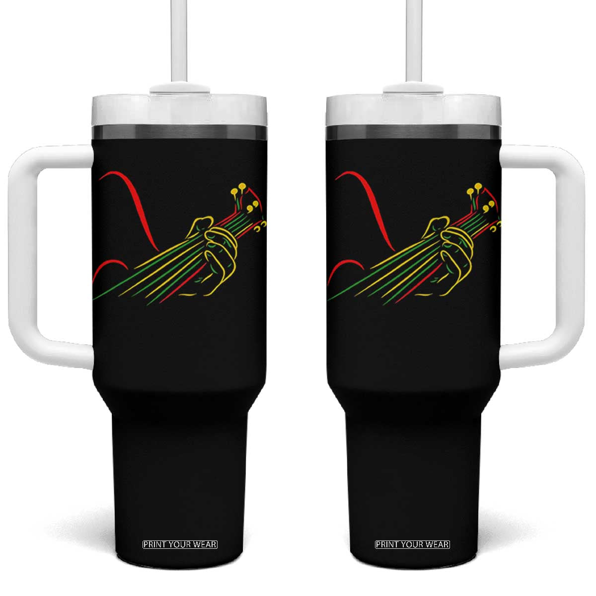 Reggae Guitar Tumbler With Handle Rasta Music Gift for Guitar Lovers TS10 One Size: 40 oz Black Print Your Wear