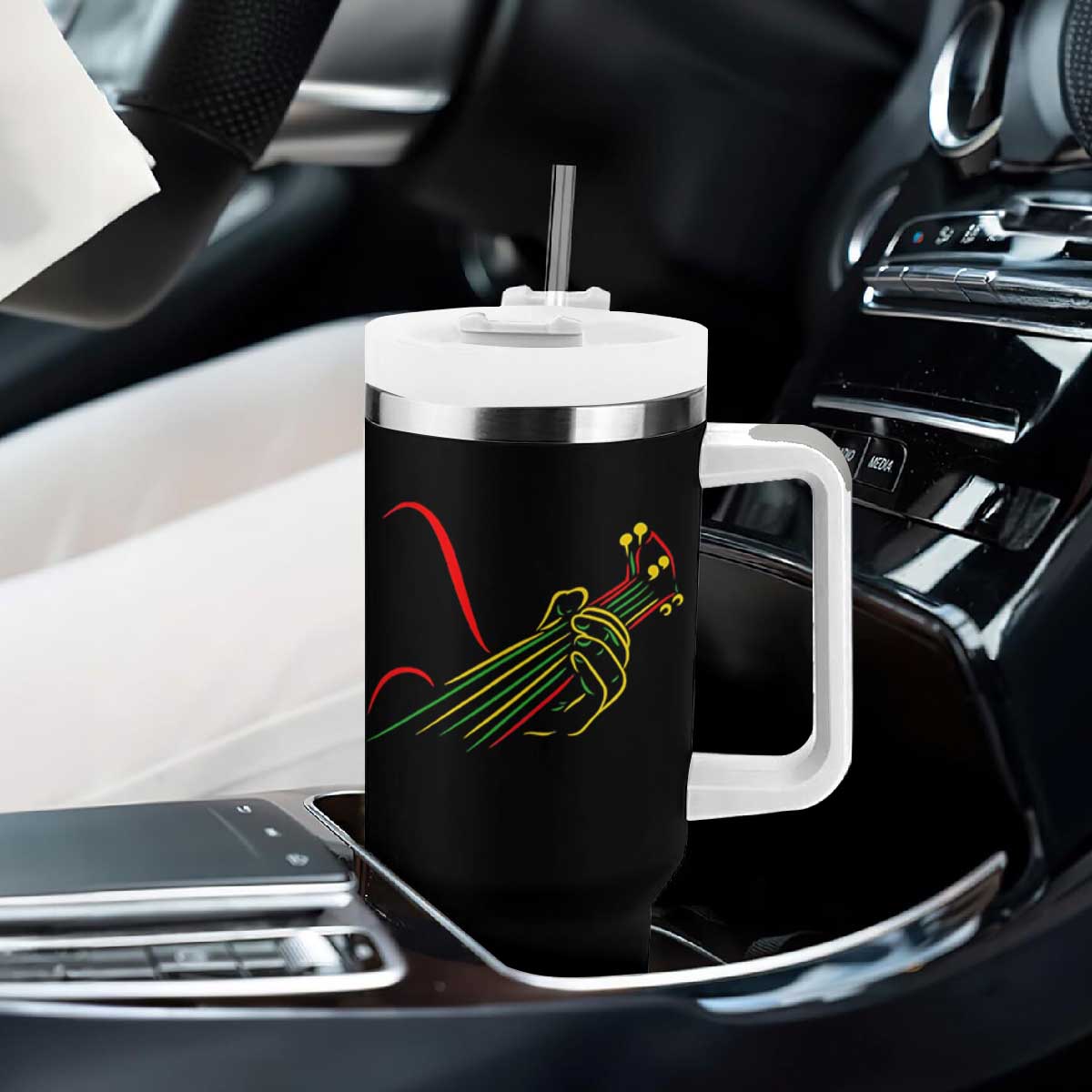 Reggae Guitar Tumbler With Handle Rasta Music Gift for Guitar Lovers TS10 Print Your Wear