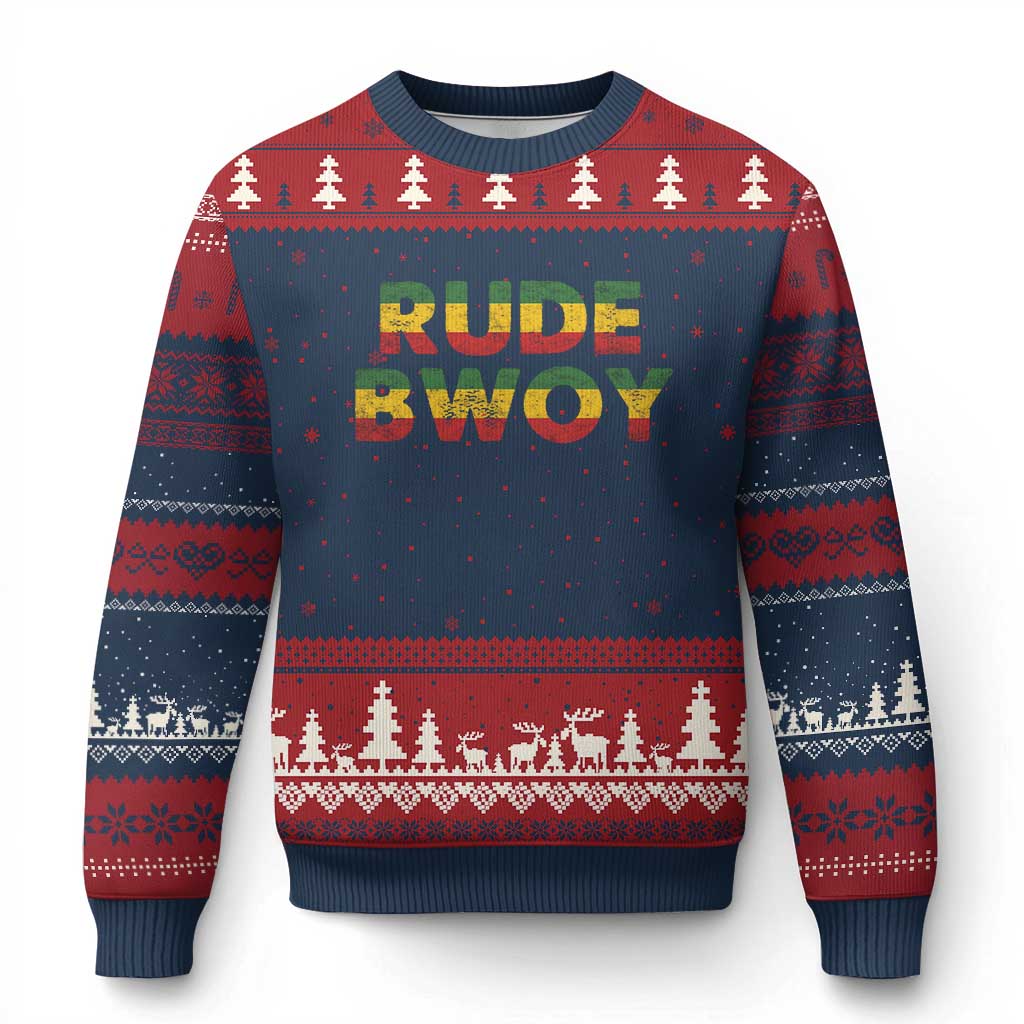 Rude Boy Ugly Christmas Sweater Jamaican Rasta Reggae Roots Gifts Jamaica TS10 Navy Red Print Your Wear