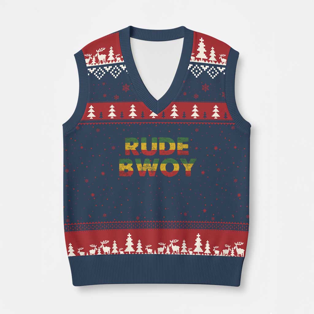 Rude Boy V-Neck Knit Sweater Vest Jamaican Rasta Reggae Roots Gifts Jamaica TS10 Navy Red Print Your Wear