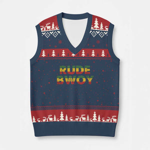 Rude Boy V-Neck Knit Sweater Vest Jamaican Rasta Reggae Roots Gifts Jamaica TS10 Navy Red Print Your Wear