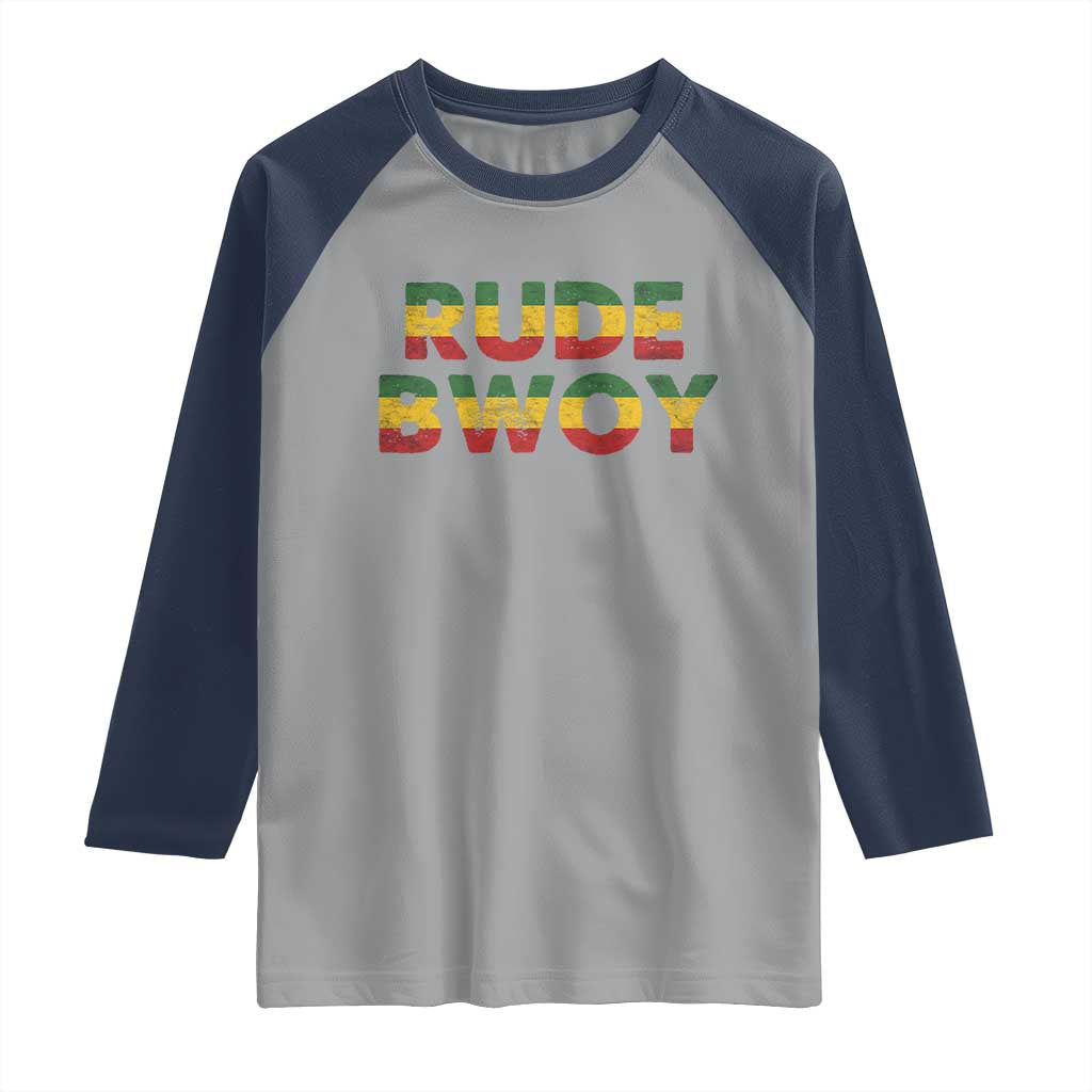 Rude Boy Raglan Shirt Jamaican Rasta Reggae Roots Gifts Jamaica TS10 Sport Gray Navy Print Your Wear