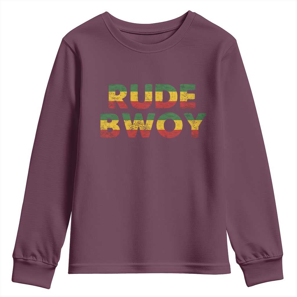 Rude Boy Youth Sweatshirt Jamaican Rasta Reggae Roots Gifts Jamaica TS10 Maroon Print Your Wear