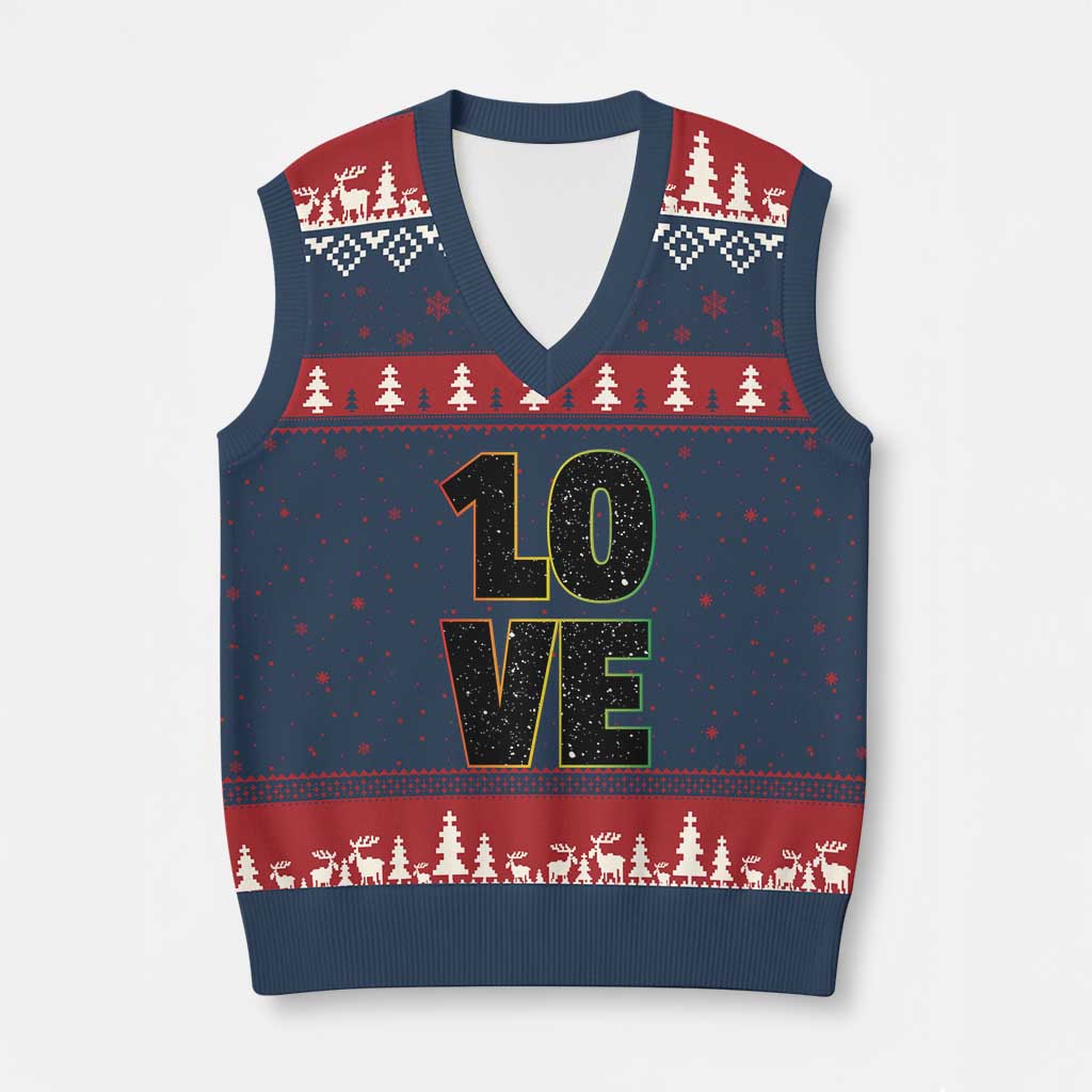 One Love Jamaican Rasta Reggage Music V-Neck Knit Sweater Vest TS10 Navy Red Print Your Wear