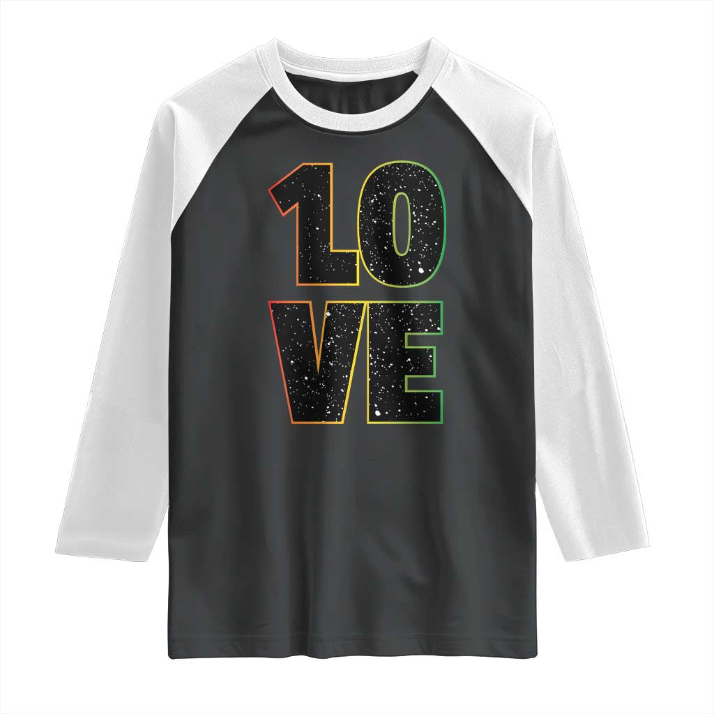 One Love Jamaican Rasta Reggage Music Raglan Shirt TS10 Black White Print Your Wear