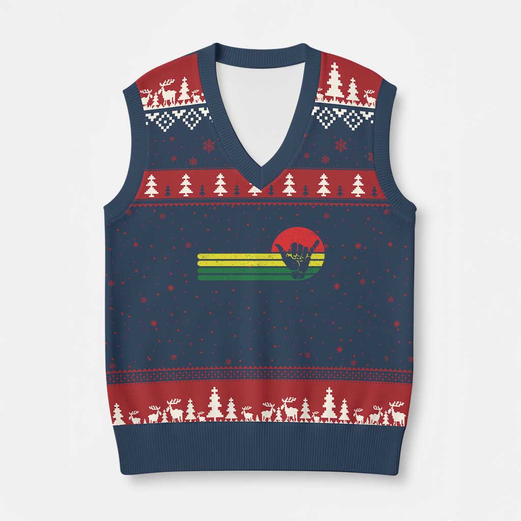 Rasta Reggae Shaka Hand V-Neck Knit Sweater Vest Retro Vintage Jamaica Flag Rasta Hawaii Shaka Sign TS10 Navy Red Print Your Wear