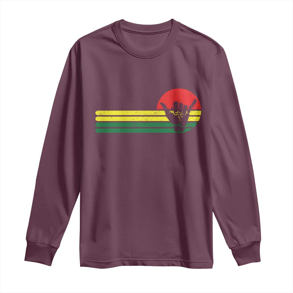 Rasta Reggae Shaka Hand Long Sleeve Shirt Retro Vintage Jamaica Flag Rasta Hawaii Shaka Sign TS10 Maroon Print Your Wear