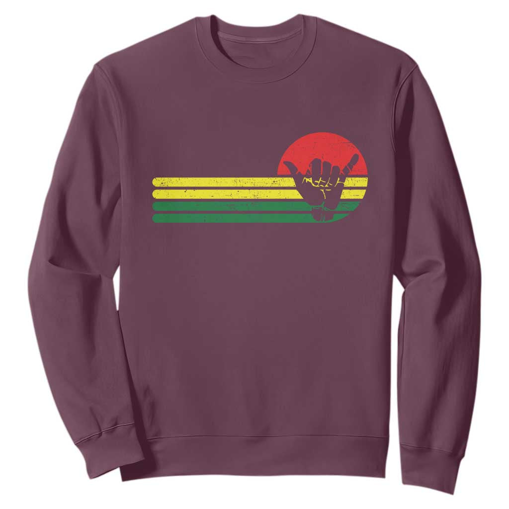 Rasta Reggae Shaka Hand Sweatshirt Retro Vintage Jamaica Flag Rasta Hawaii Shaka Sign TS10 Maroon Print Your Wear