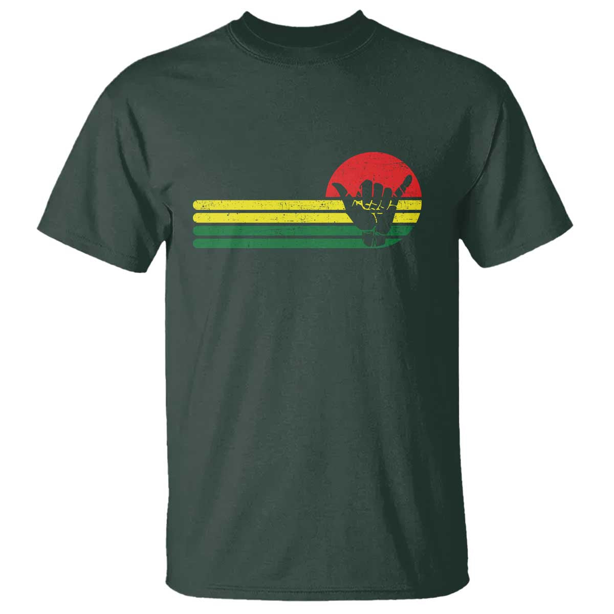 Rasta Reggae Shaka Hand T Shirt Retro Vintage Jamaica Flag Rasta Hawaii Shaka Sign TS10 Dark Forest Green Print Your Wear