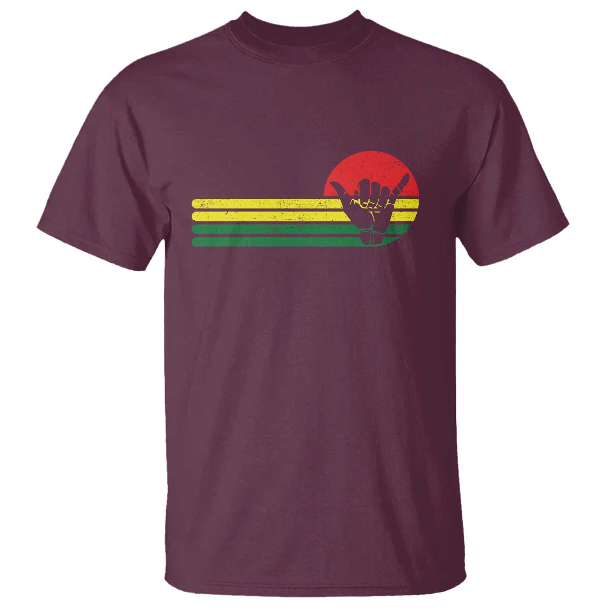 Rasta Reggae Shaka Hand T Shirt Retro Vintage Jamaica Flag Rasta Hawaii Shaka Sign TS10 Maroon Print Your Wear