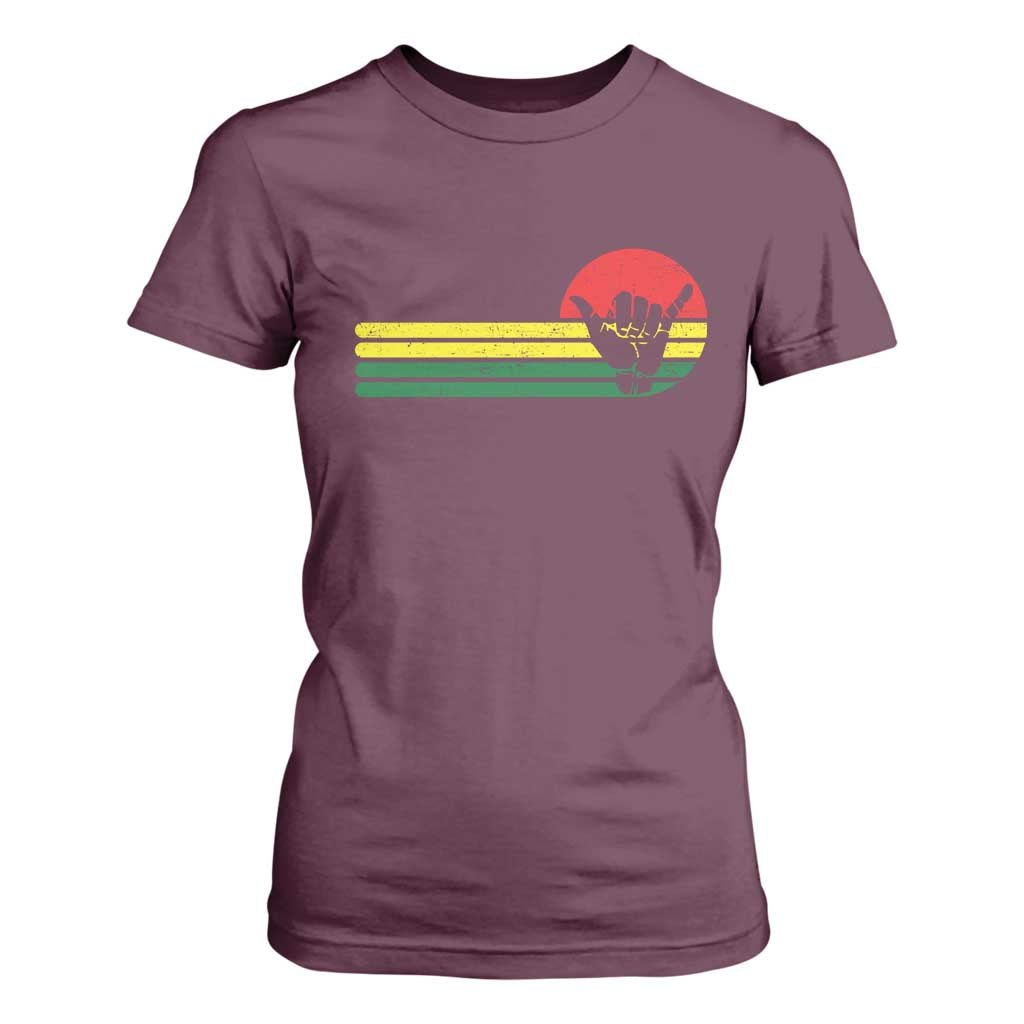 Rasta Reggae Shaka Hand T Shirt For Women Retro Vintage Jamaica Flag Rasta Hawaii Shaka Sign TS10 Maroon Print Your Wear