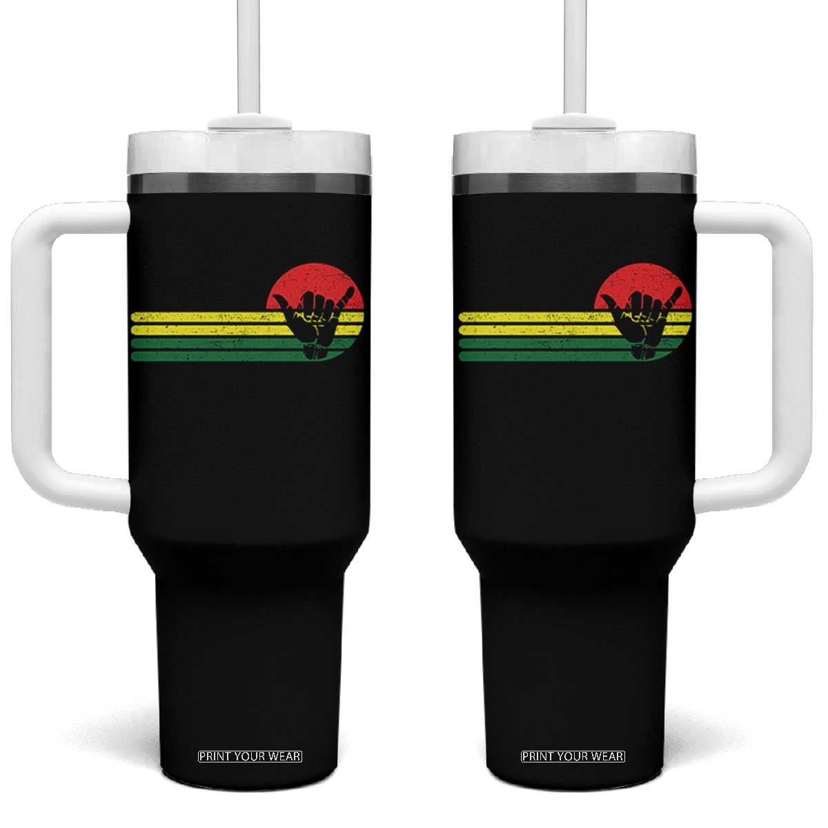 Rasta Reggae Shaka Hand Tumbler With Handle Retro Vintage Jamaica Flag Rasta Hawaii Shaka Sign TS10 One Size: 40 oz Black Print Your Wear