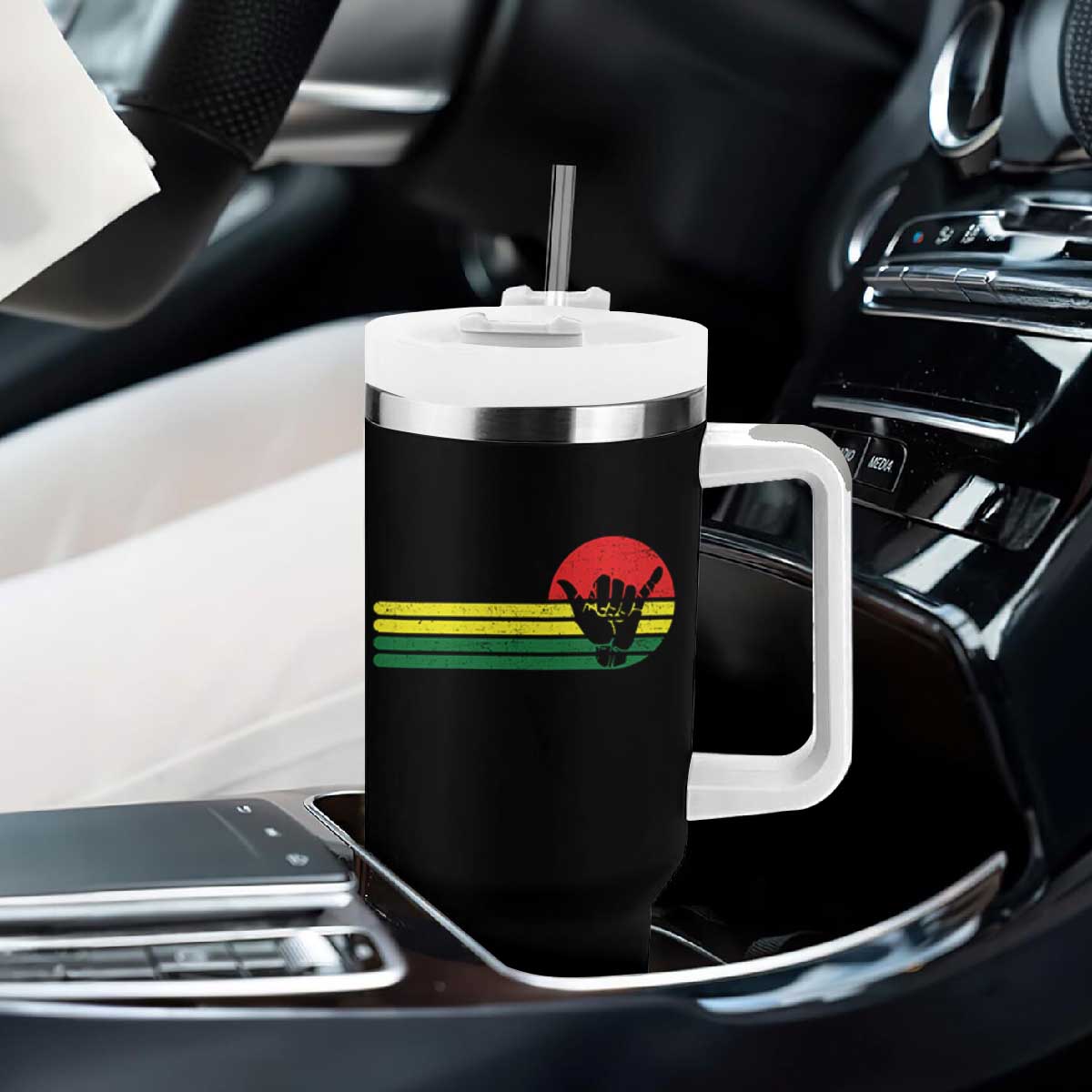 Rasta Reggae Shaka Hand Tumbler With Handle Retro Vintage Jamaica Flag Rasta Hawaii Shaka Sign TS10 Print Your Wear