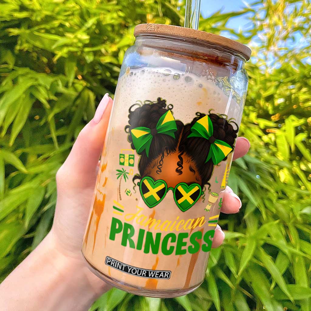 Jamaica Princess Glass Can Proud Jamaican Afro Black Girls Jamaica Flag Pride TS10 Black Print Your Wear