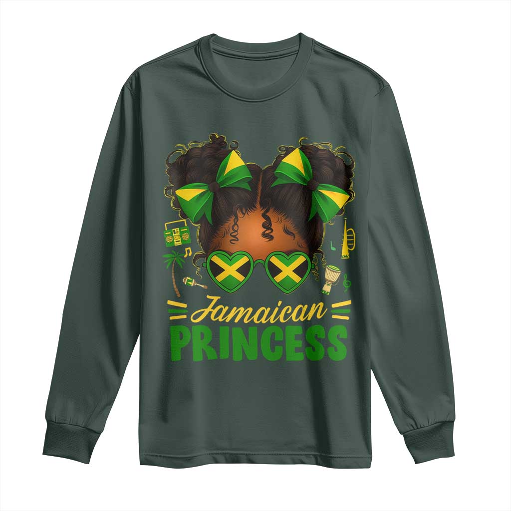 Jamaica Princess Long Sleeve Shirt Proud Jamaican Afro Black Girls Jamaica Flag Pride TS10 Dark Forest Green Print Your Wear