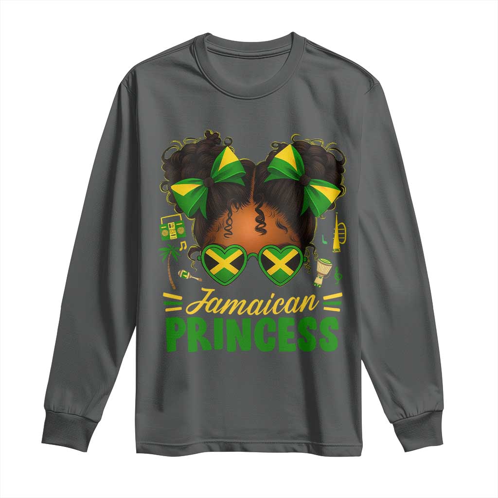 Jamaica Princess Long Sleeve Shirt Proud Jamaican Afro Black Girls Jamaica Flag Pride TS10 Dark Heather Print Your Wear