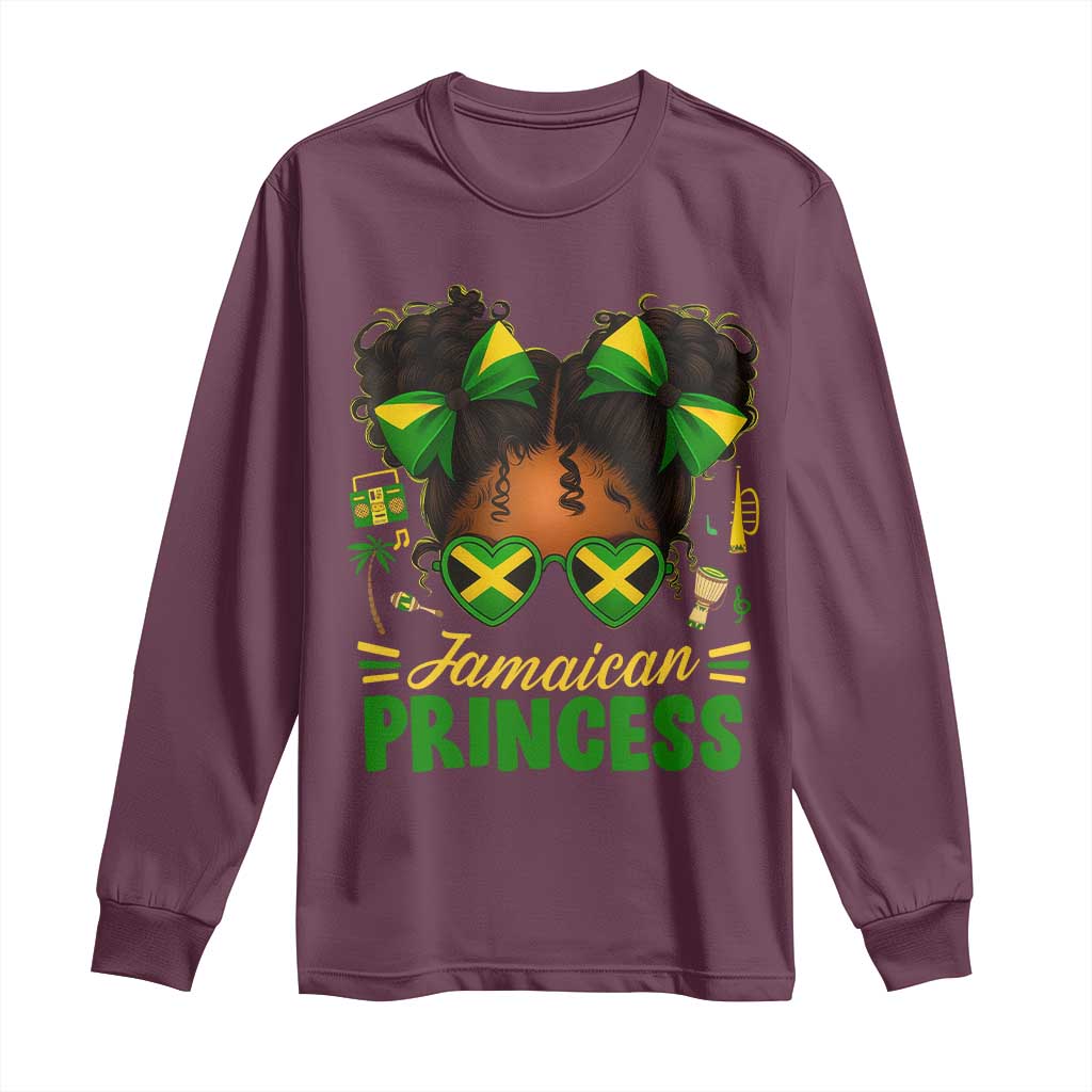 Jamaica Princess Long Sleeve Shirt Proud Jamaican Afro Black Girls Jamaica Flag Pride TS10 Maroon Print Your Wear
