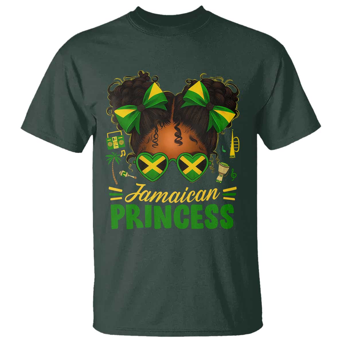 Jamaica Princess T Shirt Proud Jamaican Afro Black Girls Jamaica Flag Pride TS10 Dark Forest Green Print Your Wear