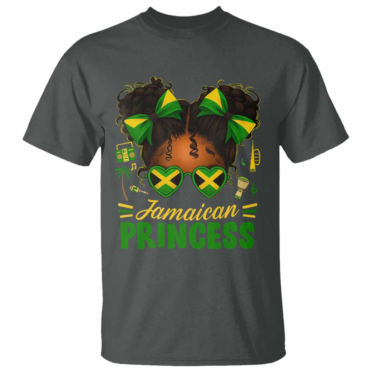 Jamaica Princess T Shirt Proud Jamaican Afro Black Girls Jamaica Flag Pride TS10 Dark Heather Print Your Wear