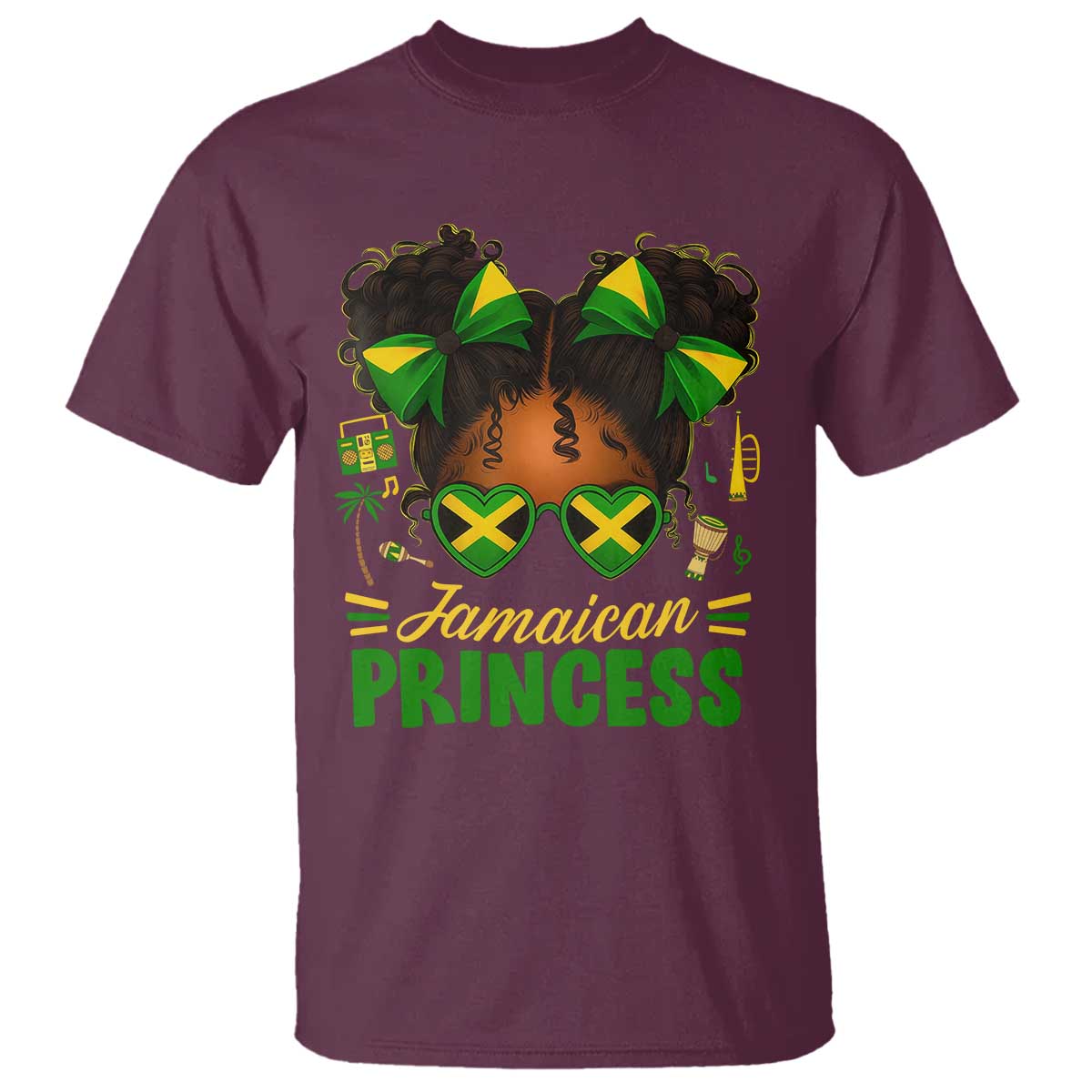 Jamaica Princess T Shirt Proud Jamaican Afro Black Girls Jamaica Flag Pride TS10 Maroon Print Your Wear