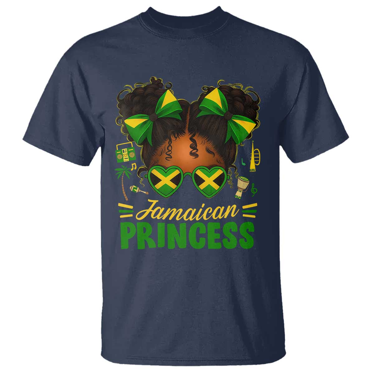 Jamaica Princess T Shirt Proud Jamaican Afro Black Girls Jamaica Flag Pride TS10 Navy Print Your Wear